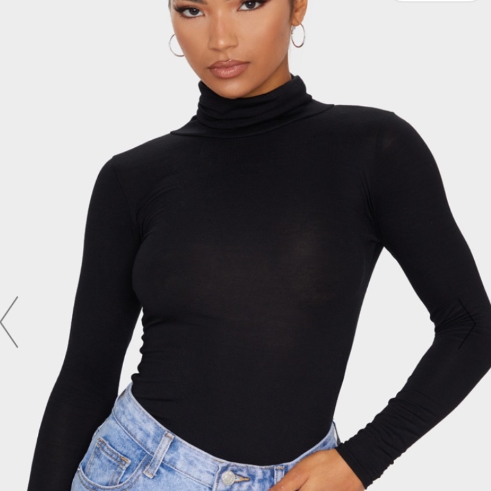 PLT - BLACK ROLL NECK LONG SLEEVE BODYSUIT